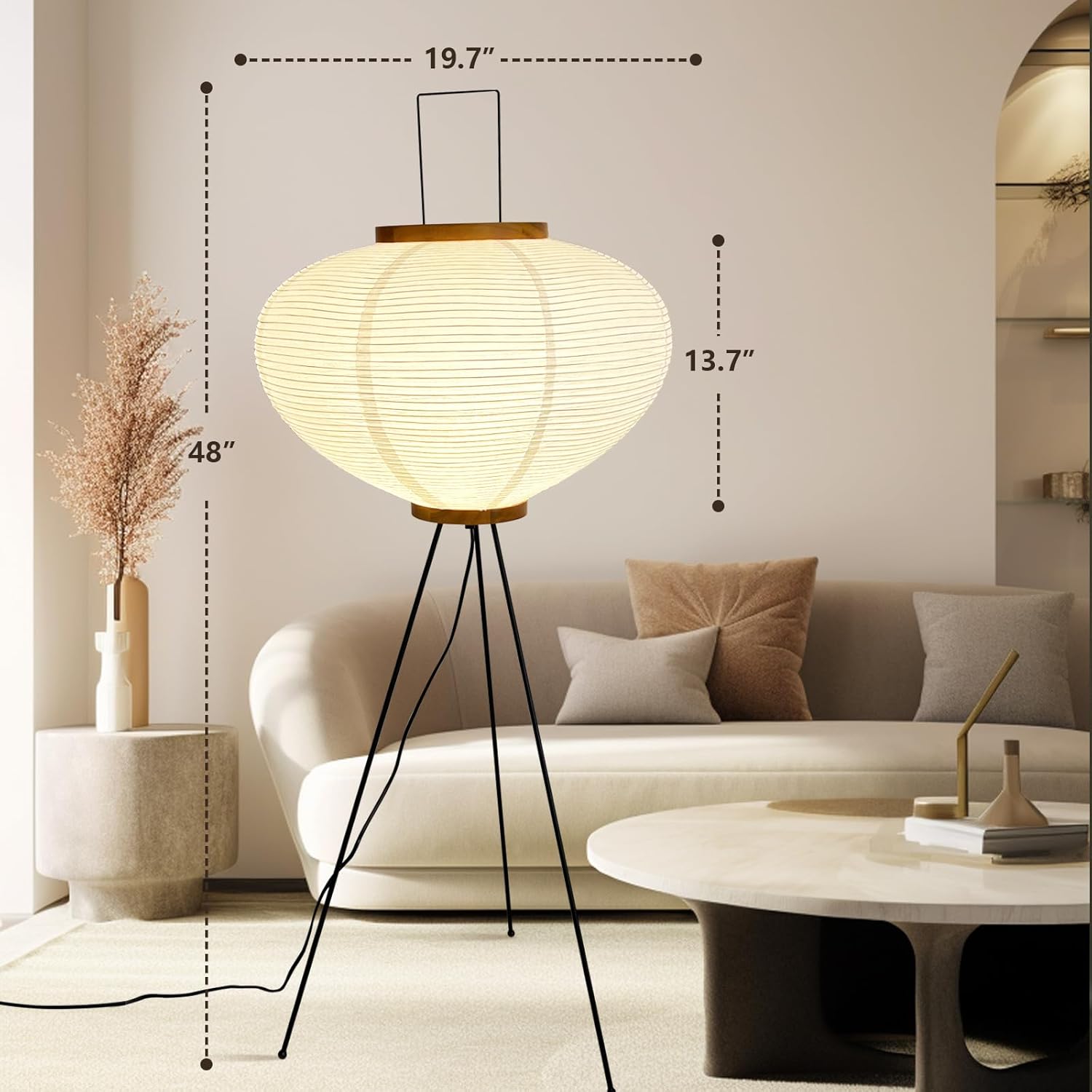 Noguchi Floor Lamp, Rice Paper Akari Floor Lamp, Lantern Lamp with Washi Paper Shade, Ideal for Bedside, Living Room, and Japandi Décor