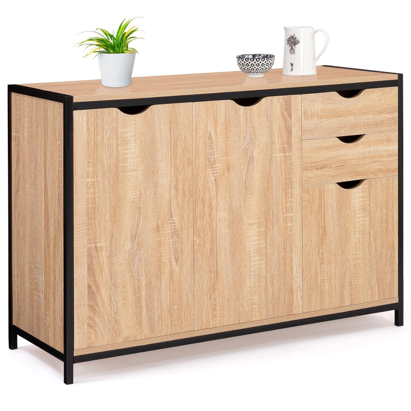 IDMarket - Aparador bajo (110 cm, con armarios y cajones, diseño industrial