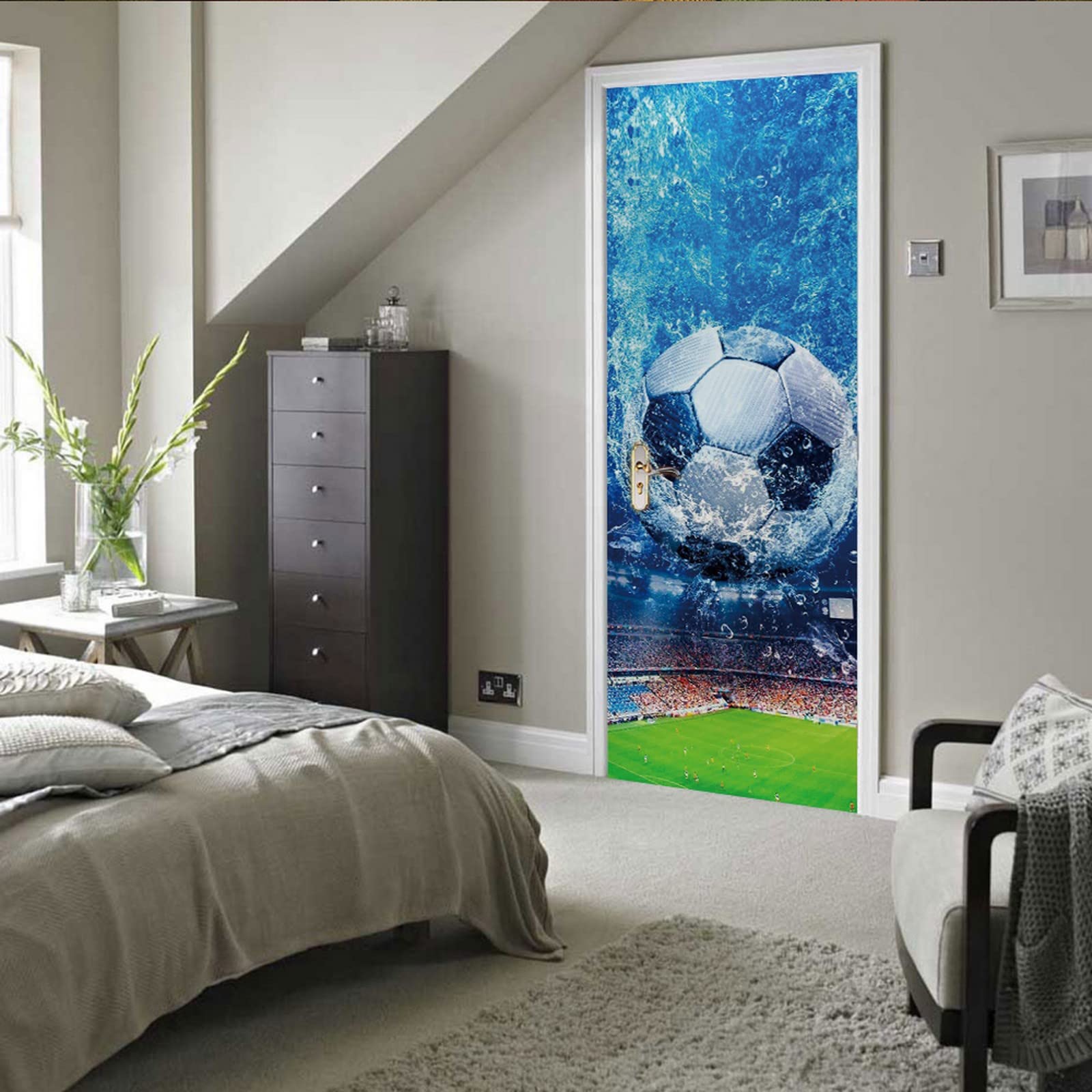 A.Monamour 3D Door Stickers for Interior Doors Football Stadium Arena Sports Theme Vinyl Waterproof Self Adhesive Door Mural Decals for Bedroom Office Bathroom 85 x 200 cm