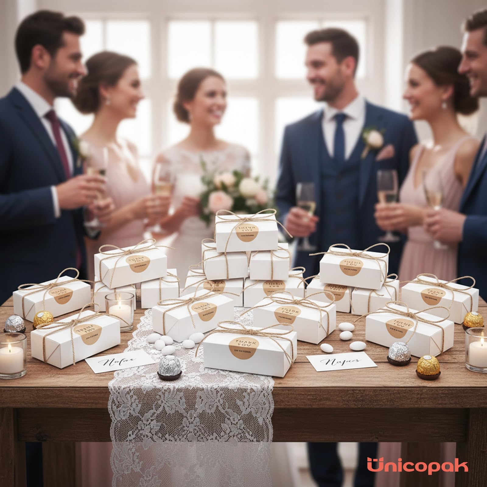 UnicoPak 20 Pack 1 Lb. Candy Boxes, Food Grade White Small Gift Boxes for Fudge Candy Chocolate Treat Goodie, Ideal for Birthday Christmas Party Homemade Business, 7 1/8" x 3 3/8" x 2"