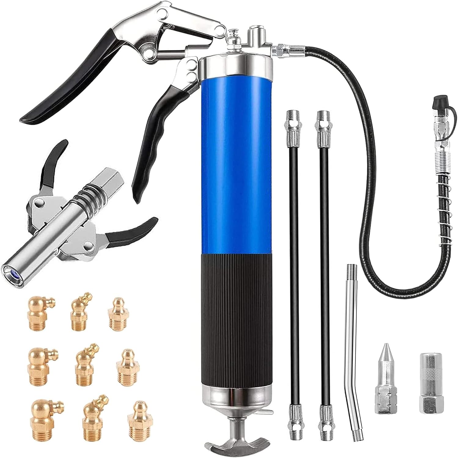 7000 PSI Heavy Duty Grease Gun Kit Pistol Grip 16 Accessories for Machinery Automotive Marine