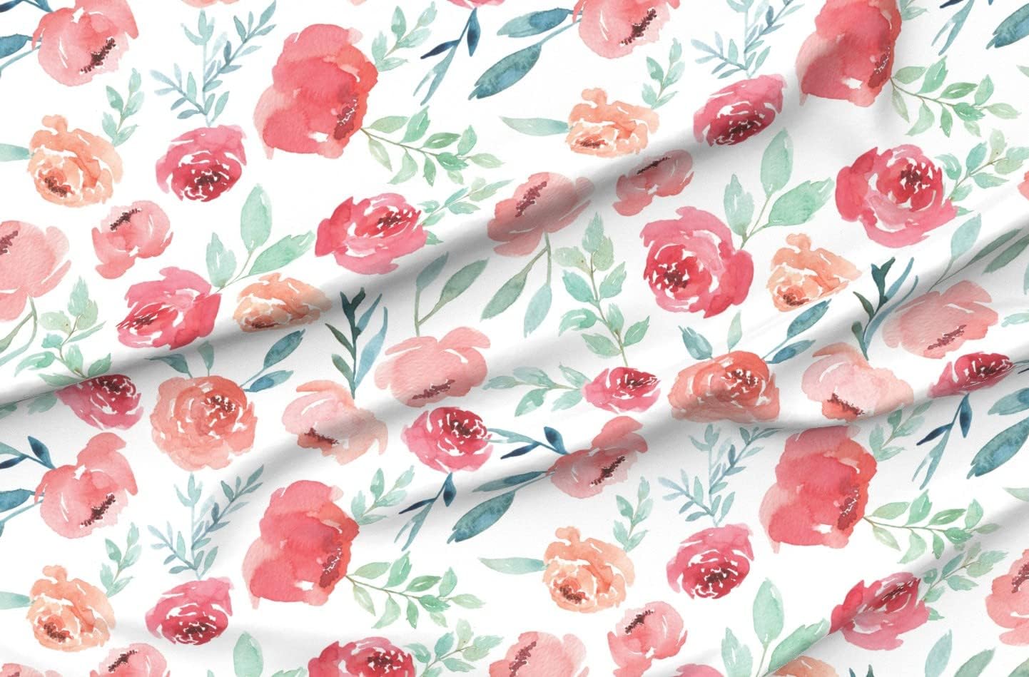 Spoonflower Fabric - Watercolor, Floral, Romantic, Flowers, Pink, Blush, White, Girl, Printed on Organic Cotton Sateen Fabric by The Yard - Sewing Quilting Apparel Home Decor