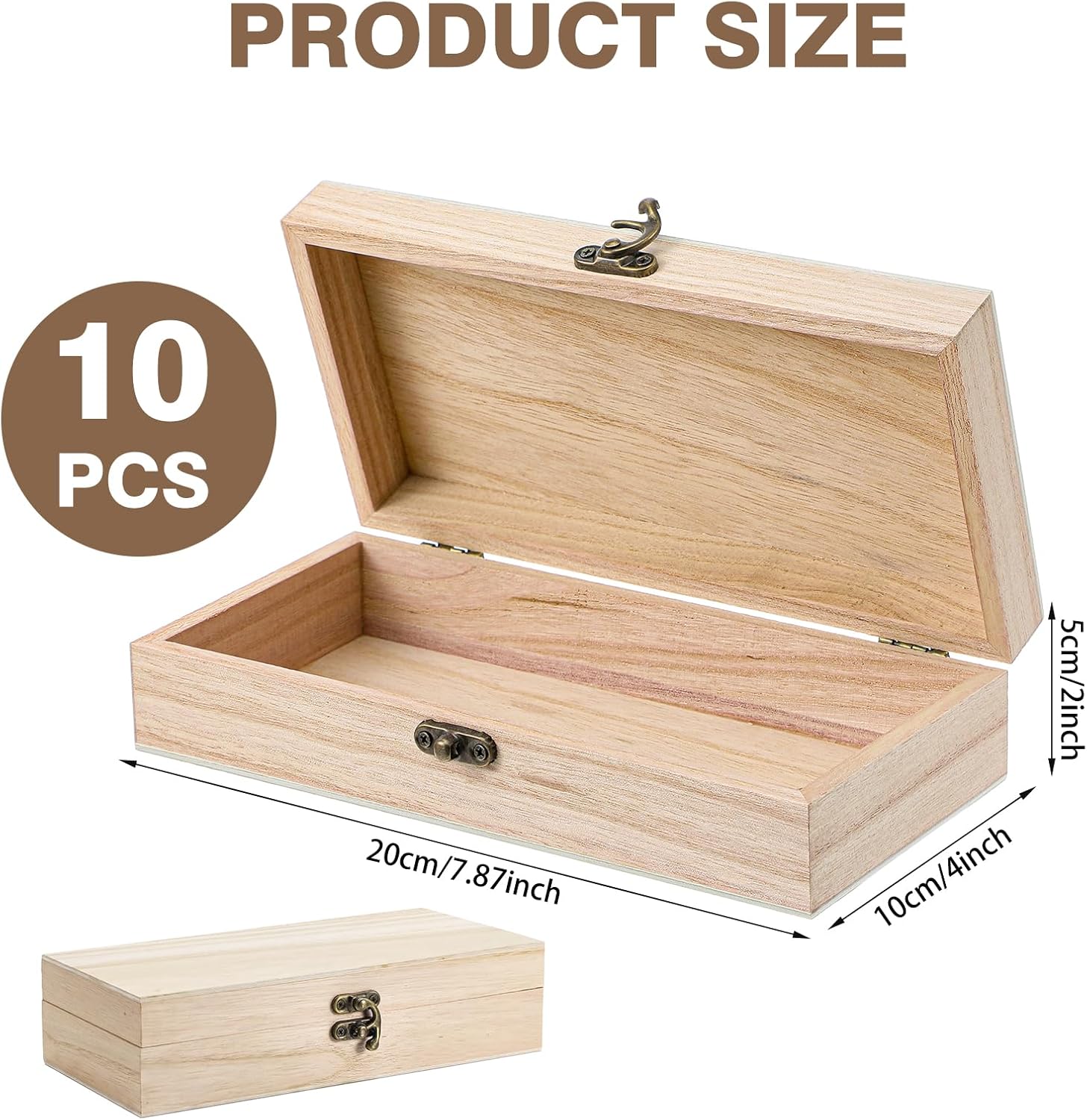 10 Pack Wooden Box with Hinged Lid, Unfinished Wood Box for Crafts