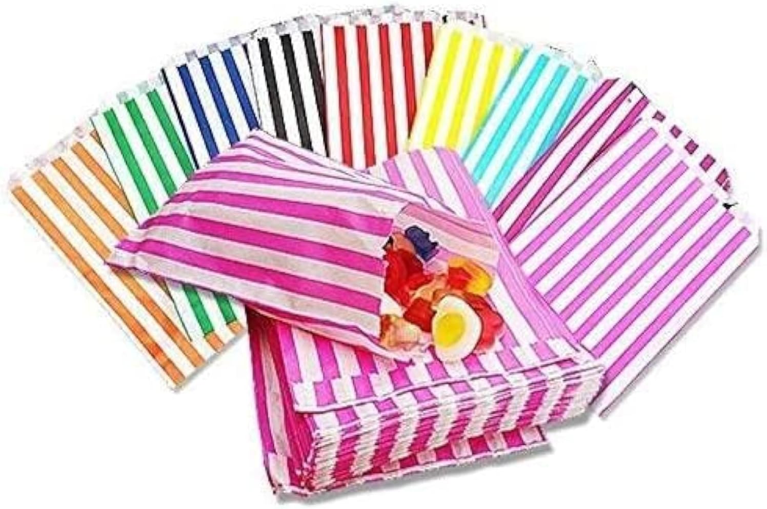 5" x 7" Mixed Assorted Colours Candy Striped Sweet Paper Bags | Pack of 50 | Wedding Buffet Favour Cake Gift Pick n Mix Shop