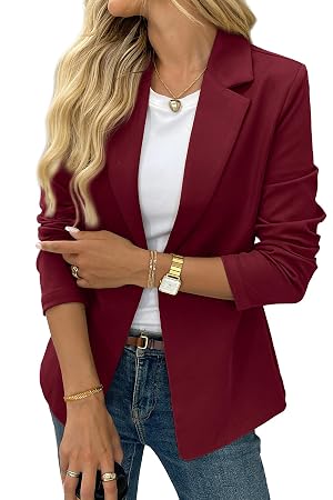 ELLEVEN Womens Business Casual Open Front Blazers Stretchy Knit Long Sleeve Blazer Work Office Suit Jackets