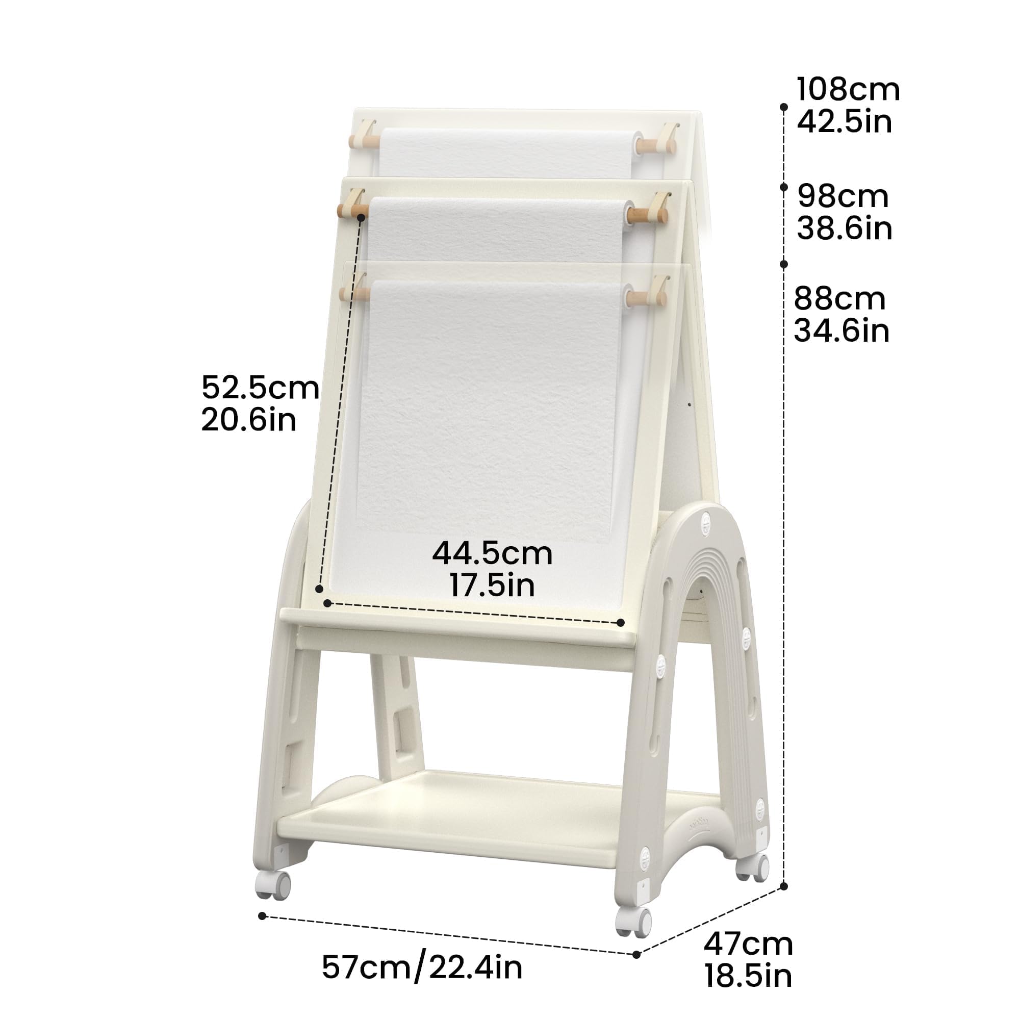 Chevalet Artistique 3-en-1 pour Enfants avec Rouleau de Papier, Tableau Double Face avec Tableau Blanc et Ardoise, Hauteur Réglable, avec Accessoires de Dessin, Blanc