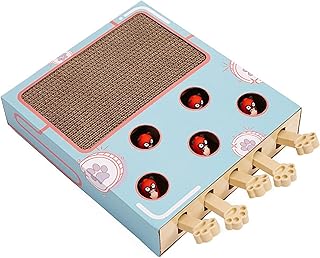FOOPOMARY Cat Toys, Whack A Mole Box Interactive Cat Toys for Indoor Cats Kitten Dog Puppy Pet Play Fun, Multifunctional Cat Toy with Cat Scratcher and Spring Plush Toys - 5 Mice/Scratching Pad