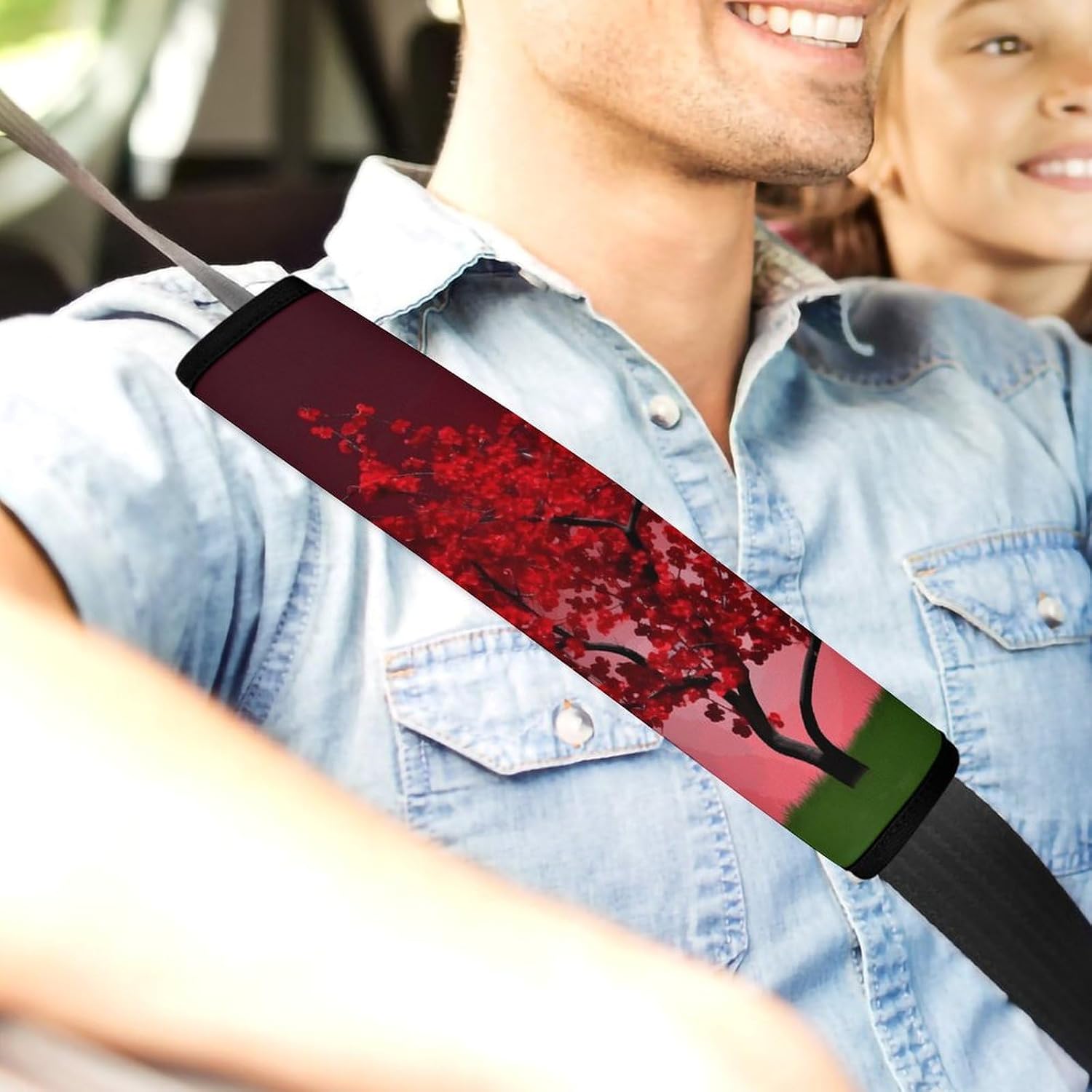 2 PCS Super Soft Car Seat Belt Pad, Cute Red Cherry Blossom Printed Waterproof Sweat-Absorbing Seat Belt Covers Backpack Shoulder Pad for All Car Seats Baby Strollers