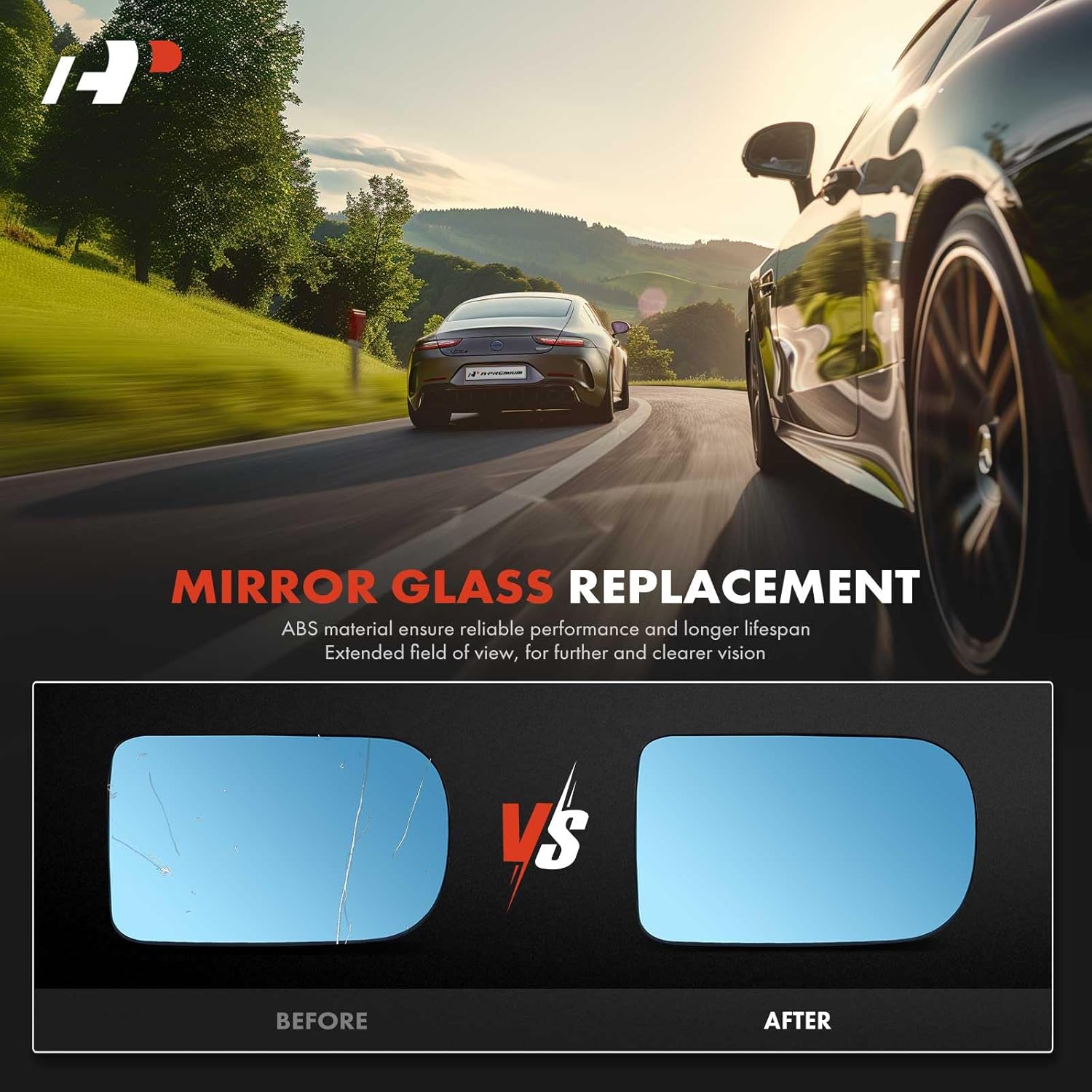 A-Premium 2-PC Driver and Passenger Side Heated Mirror Glass with Backing Plate Compatible with BMW E38 Series 740i 1995-2001, 740iL 1995-2001, 750iL 1995-2001 - Blue Exterior Side View Mirror