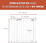 hauck Barriere de Securite Enfant Open N Stop KD avec Extension 9 cm (Largeur 84 à 89 cm), Sans Percage, Fermeture Facile, Ouverture Bilatèrale à 1 Main, Métal - Blanc - 2