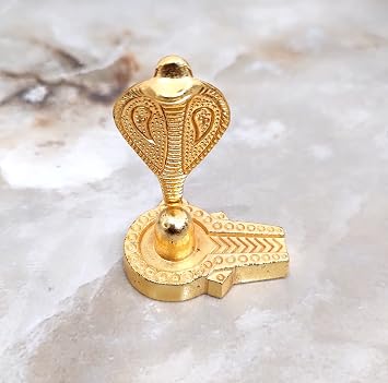 Golden Metal Shivling Shivlingam with Shesnaag 4 x 8 cm Shivlinga Handicraft Statue Decorative Spiritual Puja - Religious Pooja Gift Item & Murti for Mandir Temple Home Decor Office