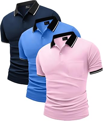 JACKETOWN 3 Pack Mens Polo Shirts Short Sleeve Lightweight Breathable Golf Polo Casual Adult Multipack Tennis T Shirt