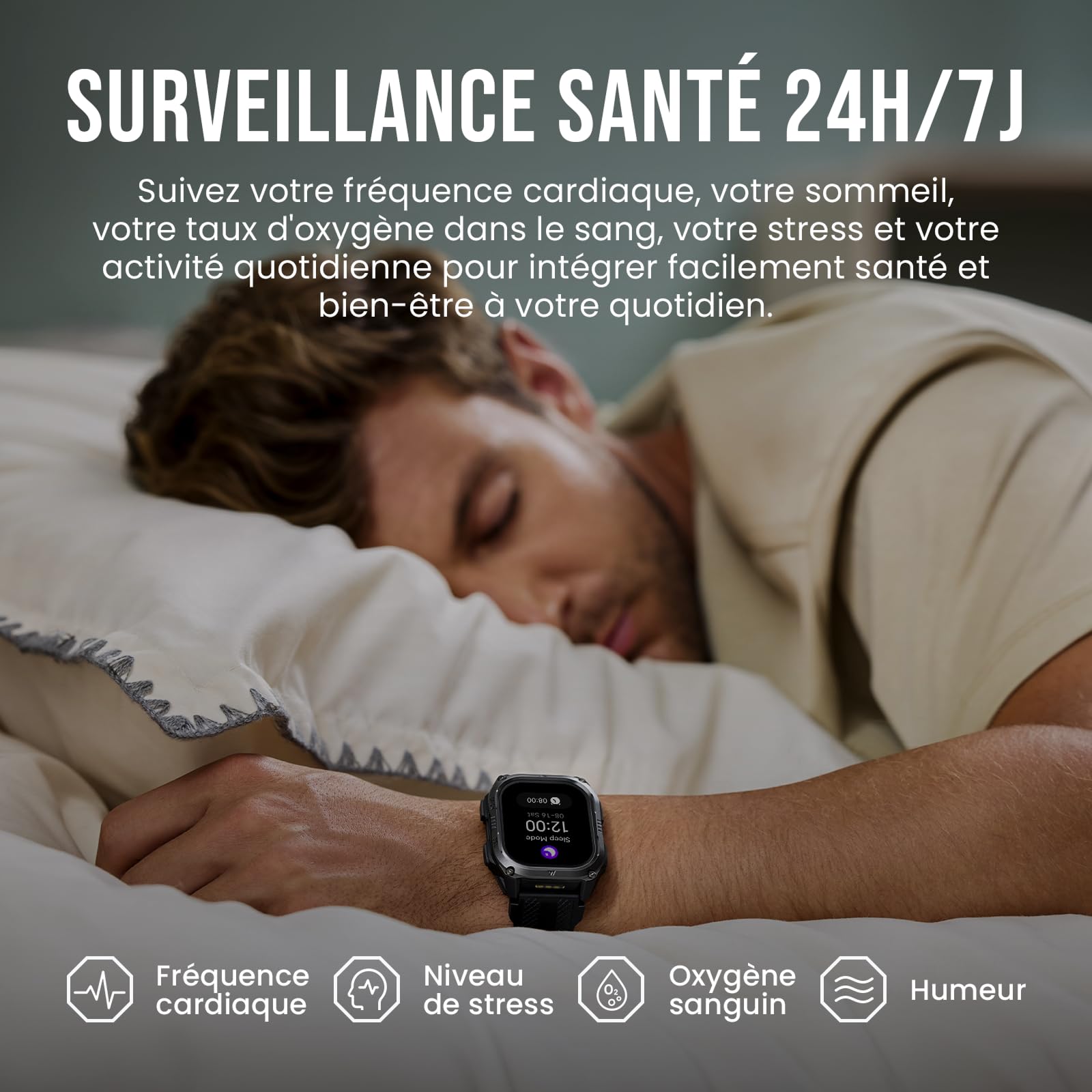 KOSPET Pulse 2 Montre Connectée Homme, GPS, Lampe Torche LED, Talkie Walkie | 1,96'' AMOLED, Rugged Lunette en Alliage, 5 ATM/IP69, Militaire, Moniteur de Fréquence Cardiaque/Sommeil, 450mAh, Android/iOS