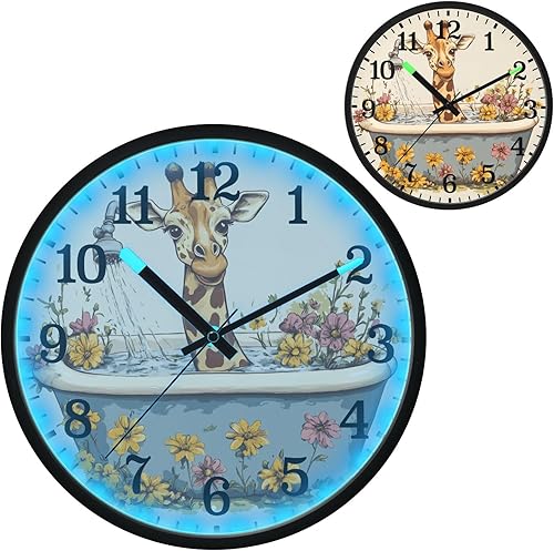 Miniatura 2 de Luminous Voice-Activated Wall Clocks Non-Ticking Silent Battery Operated Small Analog Clock Cartoon Giraffe Retro Bathtub 12 Inch Decorative for