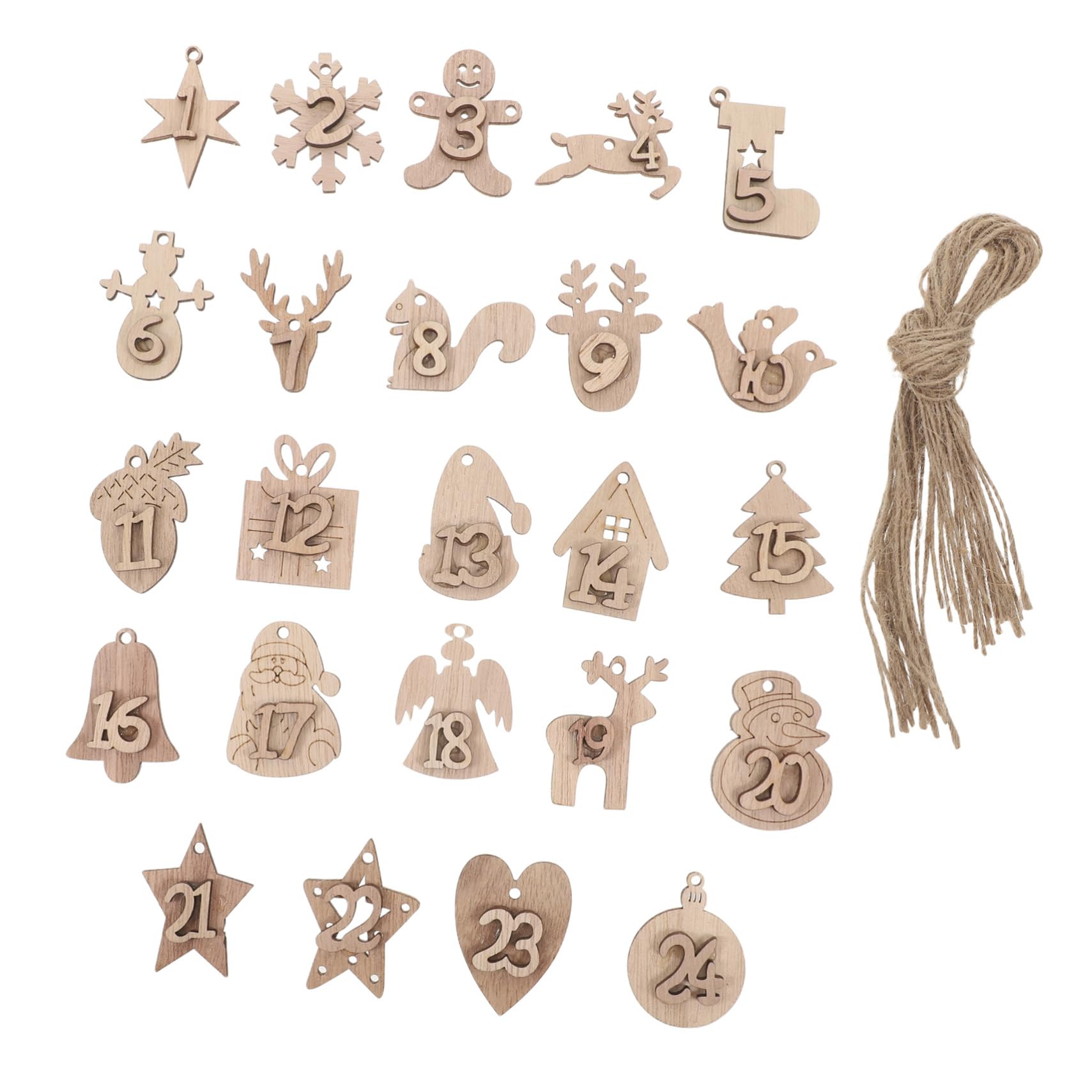Cabilock 1 Jeu Pendentif Calendrier De Noël Décoration Forme Étiquettes De Numéro De Calendrier De L'avent Pendentif Suspendu en Bois Décor De Noël Beige 24 Pièces