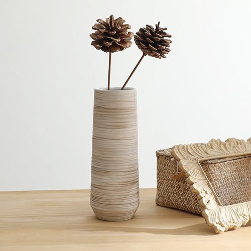 ALMA Florero de cerámica blanca de 9 pulgadas, florero decorativo vintage para decoración rústica del hogar, pequeño jarrón de cerámica de hierba de