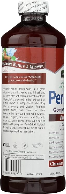 Nature's Answer PerioBrite Alcohol-Free Mouthwash, Cinnamon, 16-Fluid Ounce | Whitens Teeth | Freshens Breath | Removes Plaque | Minimizes Dry Mouth (Pack of 1)