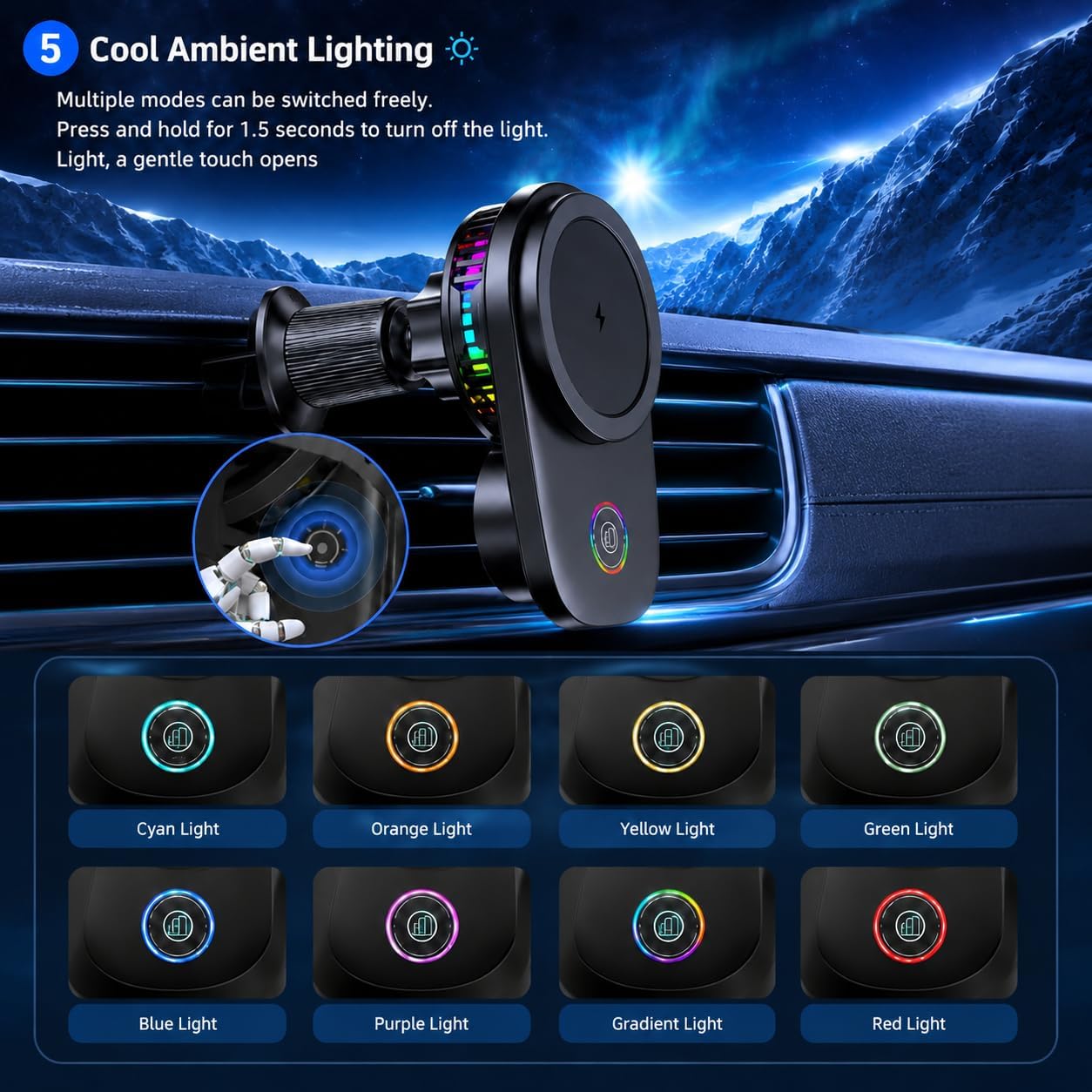 Wireless Car Charger Mount, 15W Fast Charging MagSafe Phone Holder with Cooling Fan, Auto 90° Rotation, Vent & Dashboard Mount for iPhone 17/16/15 Pro Max, Samsung S25/S24