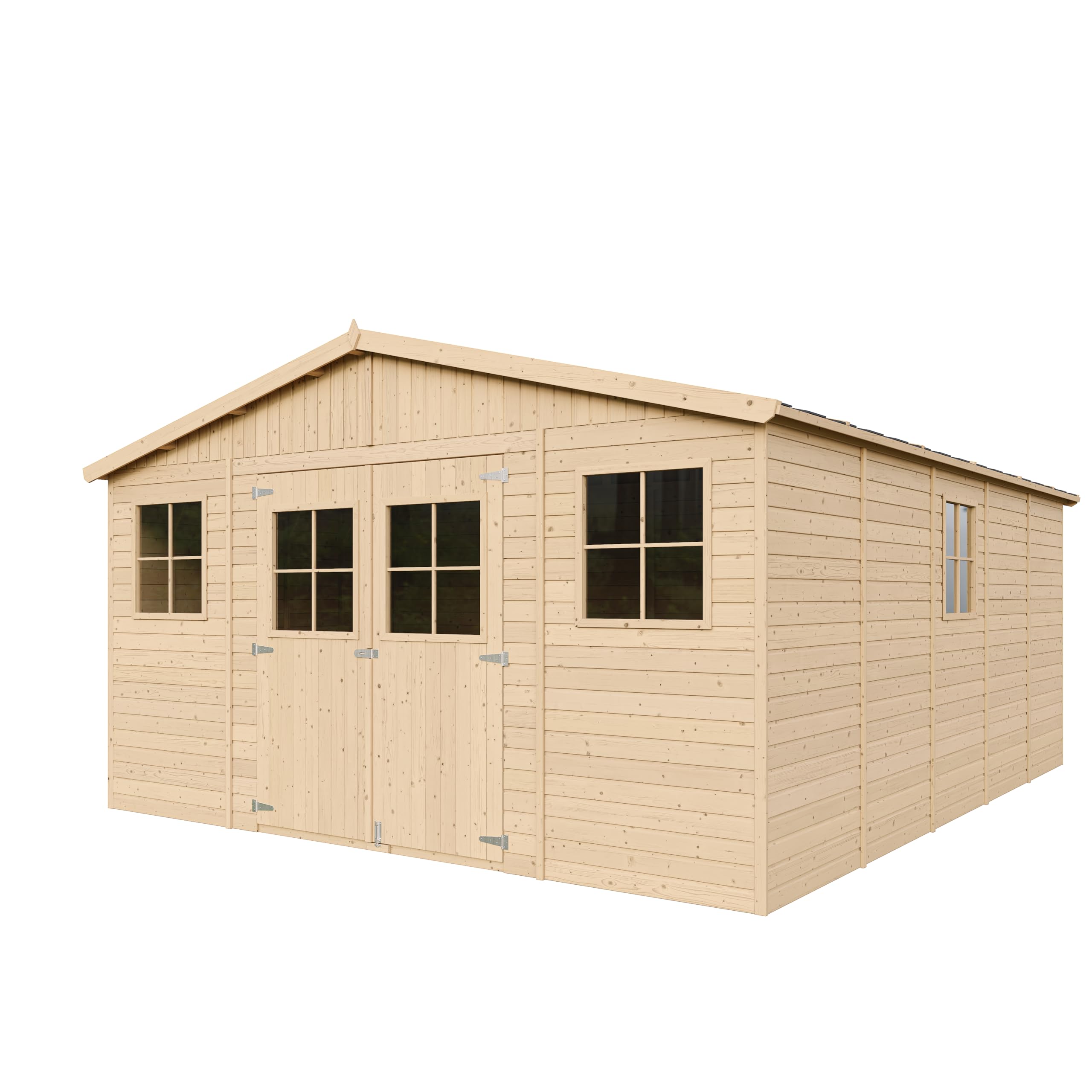 TIMBELA M333 drewniana szopa ogrodowa, z oknami, wys. 246 x 418 x 522 cm, 20 m², z naturalnego drewna, warsztat ogrodowy, szopa na rowery, narzędzia
