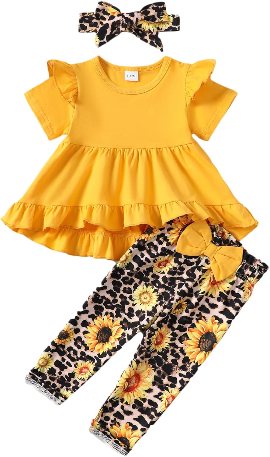 Kucnuzki Toddler Baby Girl Clothes Short Sleeve Ruffle Shirt Floral Pant Set 2 Piece Outfits For Girls Cute Clothing Set