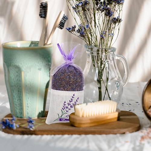 Miniatura 5 de Bolsa de bolsita, 30 bolsitas vacías con fragancia de impresión de flores de lavanda (morado claro)