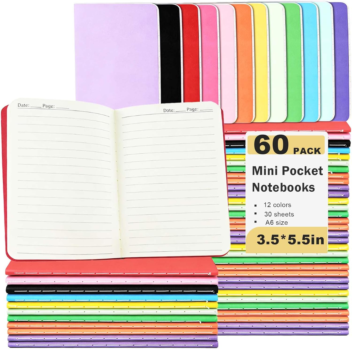 bllbiwin60 Pcs Small Pocket Notebook Bulk,A6 Lined Mini Journal,3.5X5.5 In