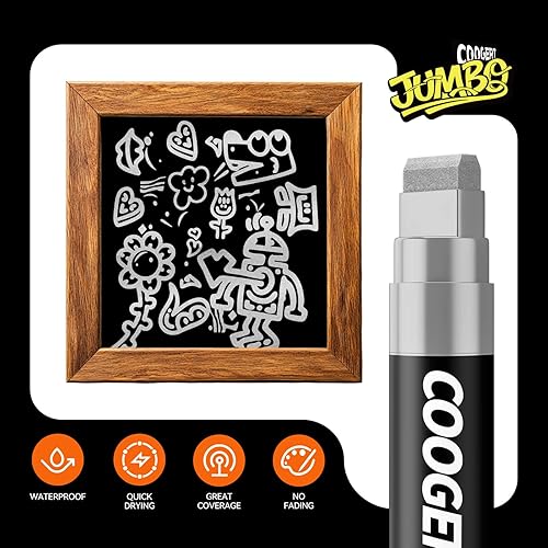 Miniatura 3 de 3 PSC - Marcadores de póster gigante, punta ancha de 0.59 pulgadas de ancho, marcadores de pintura acrílica gruesa, marcadores de graffiti negro