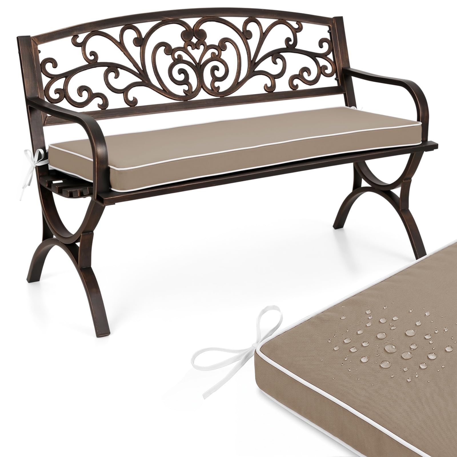 PTKG Outdoor Cushions 5cm Thick Double Piping Waterproof Outdoor Bench Cushions 2/3/4 Seater 50d High Density Foam Removable Zipper Cover for Garden Patio Window Seat Porch — image 1