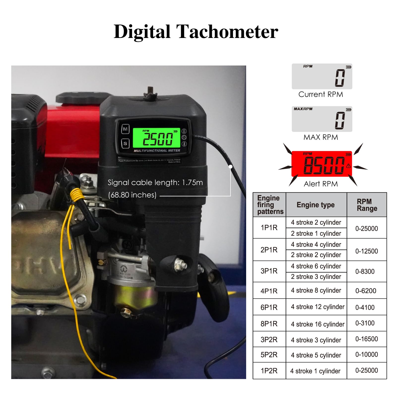 Tachimetro LCD retroilluminato Olio motore Termometro acqua Display digitale Batteria sostituibile per Moto ATV Barca Marine Compressore Pulitori (TS003)
