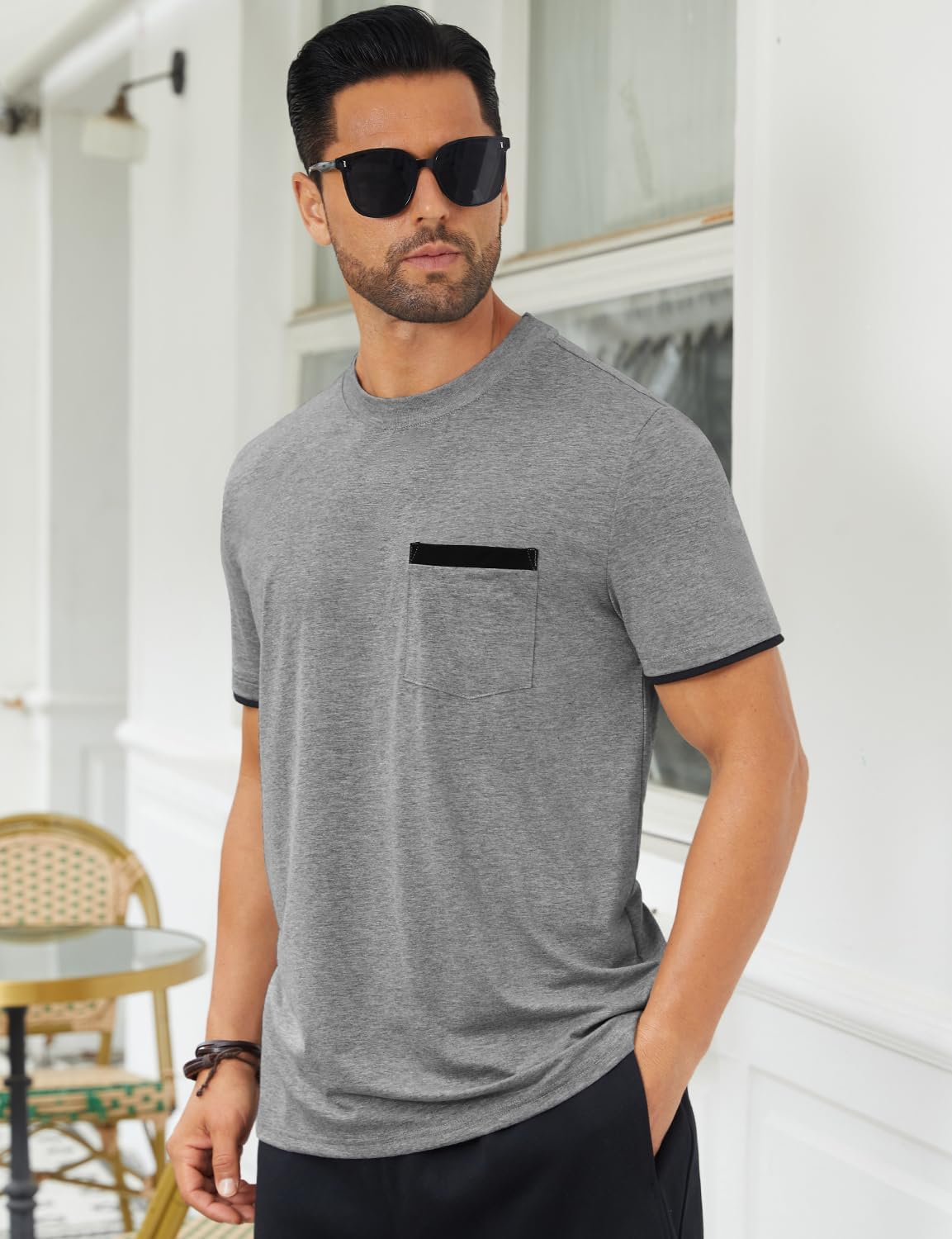 Hardaddy Men's Color Block Pullover Crew Neck Short Sleeve Tee Shirts with Pocket - Image 3