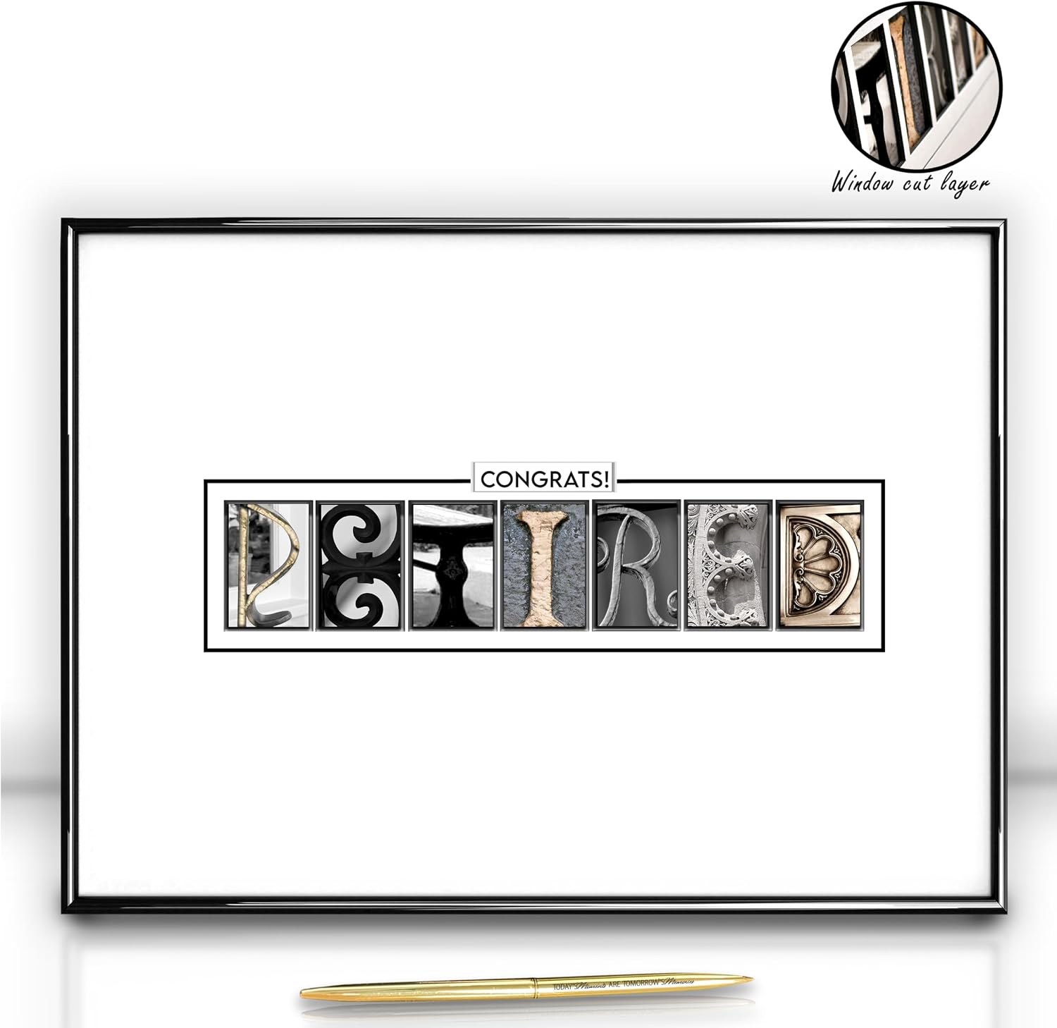 Framed Retirement Decorations Guest Book for Men 12"x16" Black Frame - Window Cut Design - including Gold Pen & Acrylic Glass - Happy Retirement Centerpieces, Retired Party Decor Gifts for Him