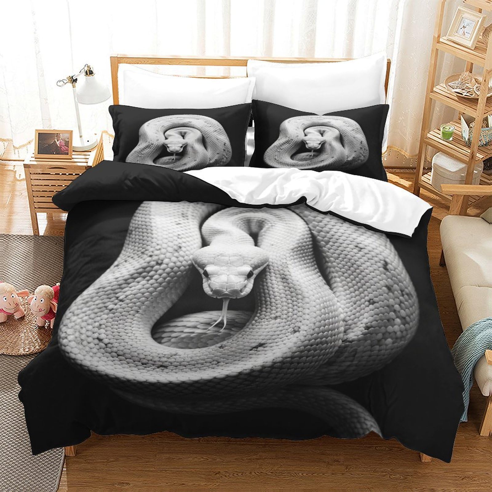 P1S9U7W5Y 3D Printed Realistic Snake Pattern Duvet Cover Set 3pcs Microfiber Reptile Animal Bedding Set Super king（260x220cm）