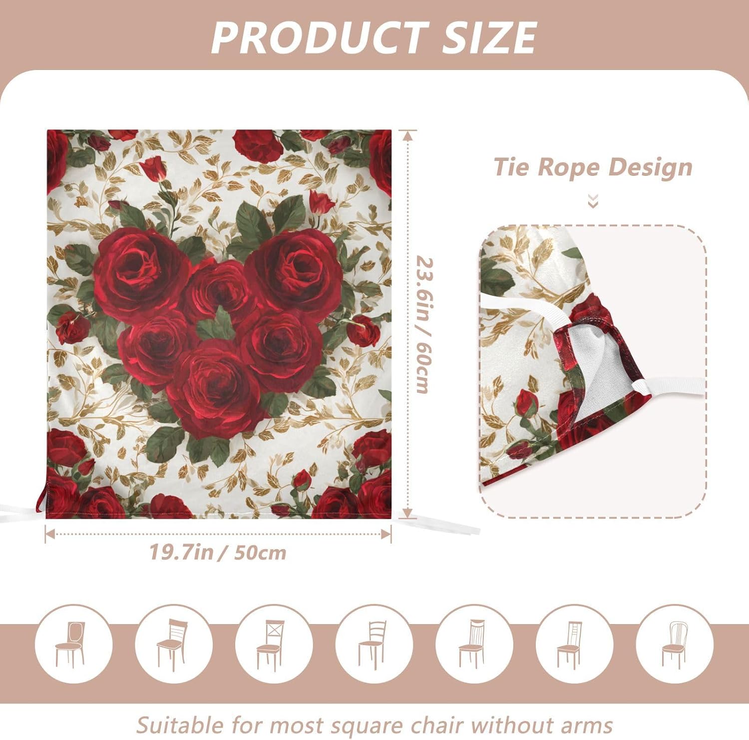 ALAZA Hearts Roses Leaves Chair Back Cover Set of 6, Washable Reusable Removable Chair Slipcovers Decorative Chair Cover for Home Kitchen Wedding Party