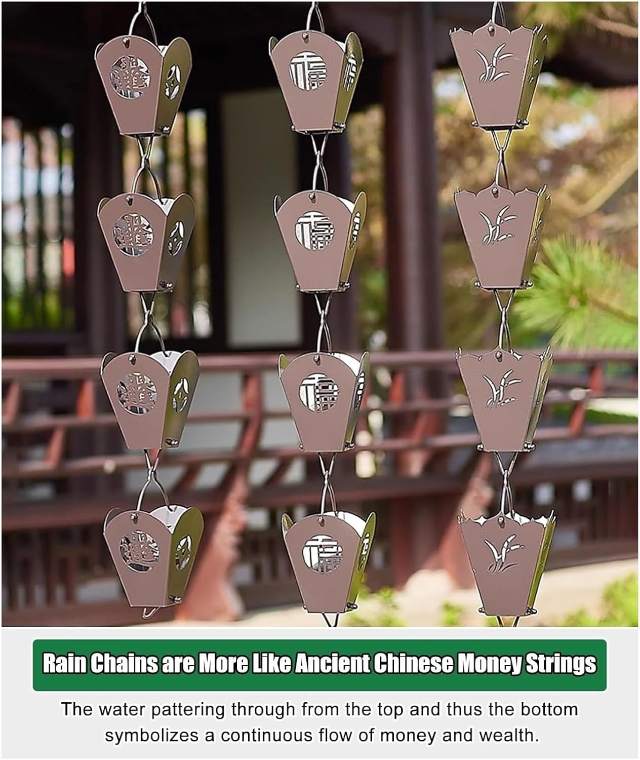 Rain Chains，Decor Rain Chain ， Rain Chain,Decorative Cups Replace Gutter Downspouts Diverter, Outdoor Metal Rain Catcher Chain(B,3.2m/9.8 ft)