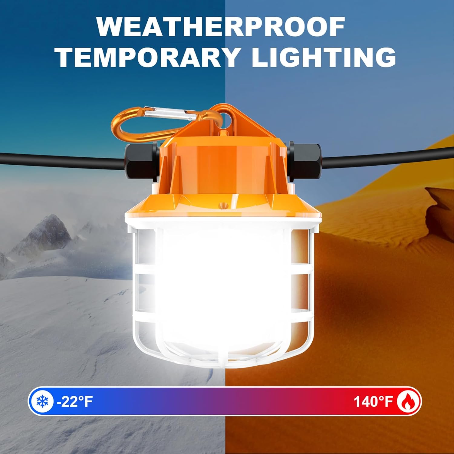 NS 100FT Construction String Lights 150W LED Industrial Grade 15000LM 5000K IP65 Linkable for Construction Sites, Temporary Work, Renovation, Jobsite,All Outdoor Lighting, with 10 Bulbs and Hook - Image 7