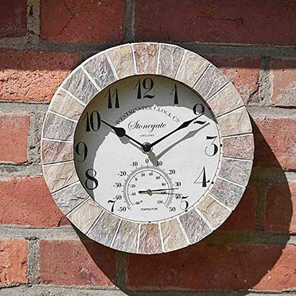 XJBTBA Orologio da Parete retrò, Orologio da Parete in Resina, Orologio da Parete Esterno Impermeabile con termometro, Robusto e Non Facilmente danneggiabile
