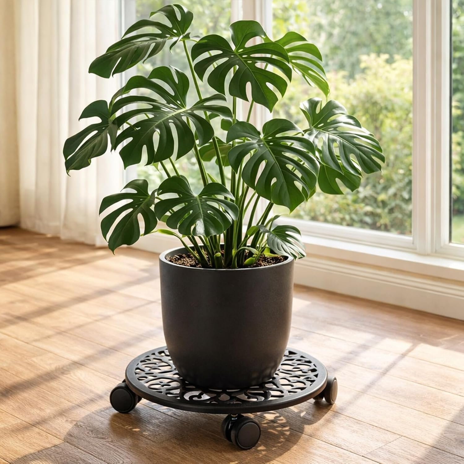 Plant Caddy with Wheels, 3 Pack 12” Rolling Plant Stand Plant Rollers Heavy Duty Plant Dolly with Casters Indoor & Outdoor Wrought Iron Metal Plant Tray with Lockable Wheels for Large Flower Pots