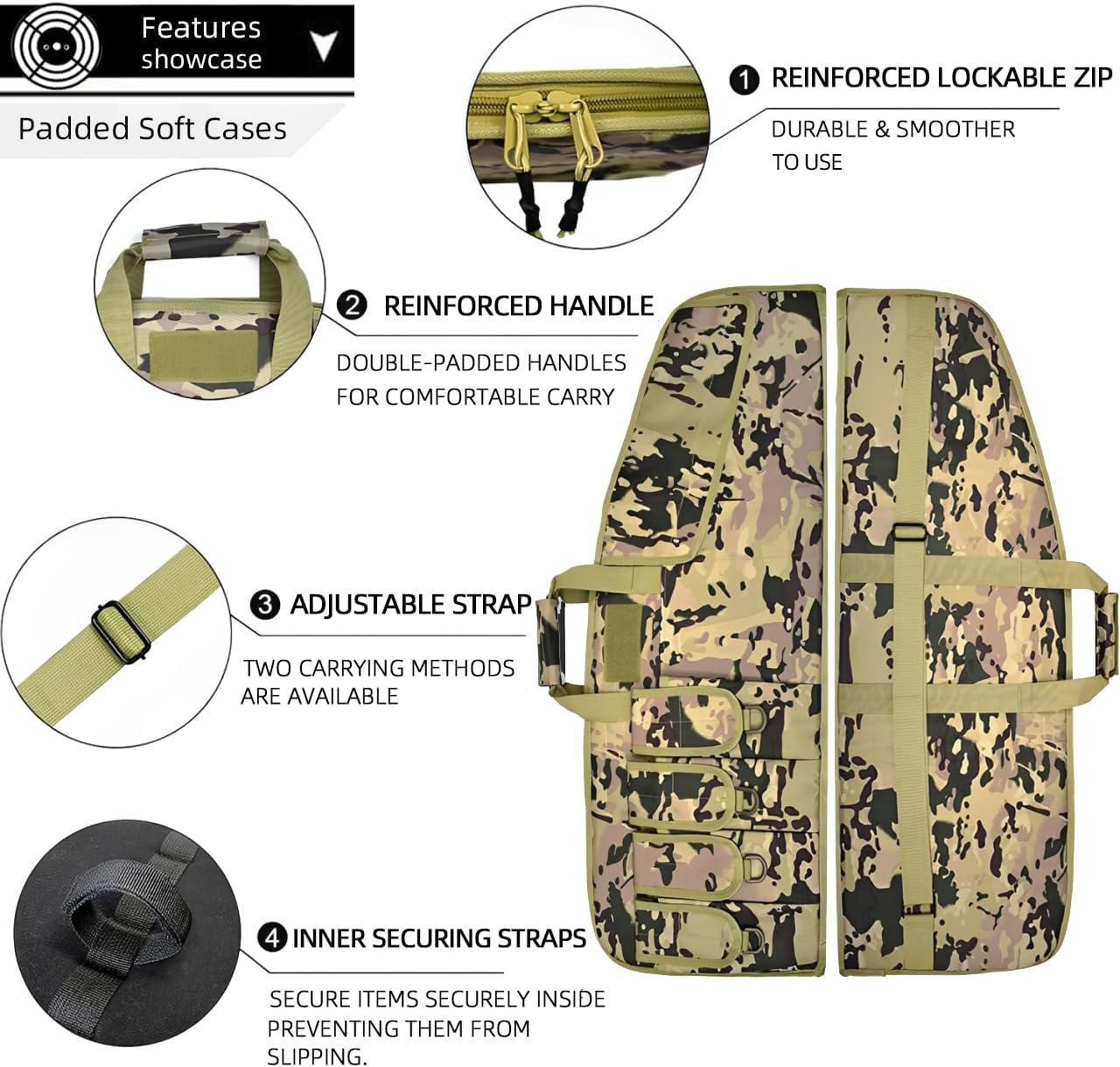 Tactical Rifle Case Single Scoped,Soft Shooting Range Bag with Fastening Straps Inside,Dual Lockable Zippers,6 Pouches,2 carrying methods,36" 42"