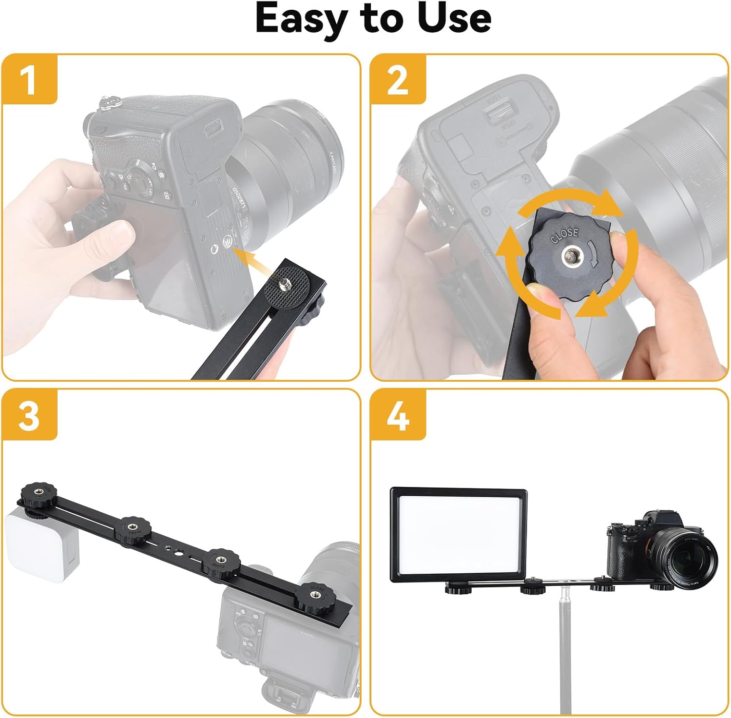 UTEBIT 13 inch Flash Bracket, Long Dual Camera Mount with 1/4“ Hot Shoe | Flash Bracket Extension Bar, Straight Flash Brackets 1/4-3/8 Thread Hole Tripod Mount for Camera/LED Light/Microphone