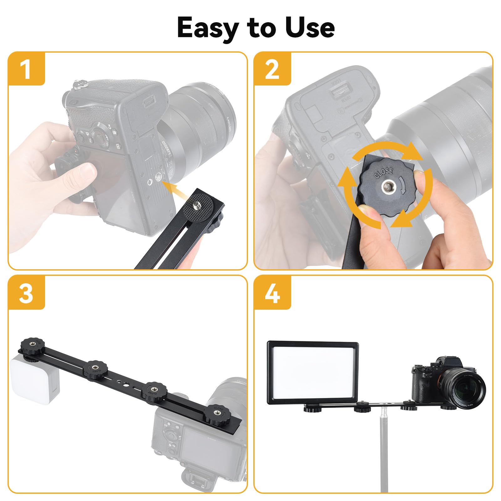 UTEBIT 13 in Support De Flash Double, Rail De Flash En Aluminium Avec Vis 1/4" Et 3/8", Support De Flash Pour Appareil Photo Avec Double Griffe Pour Appareil Photo DSLR, Lumière LED