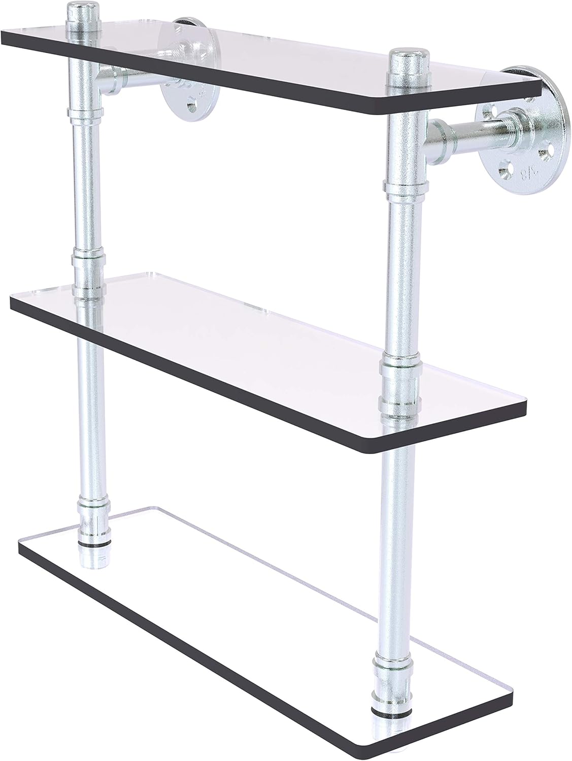 Allied Brass P-440-16-TGS-BKM Pipeline Collection 16 Inch Triple Glass Shelf, Matte Black