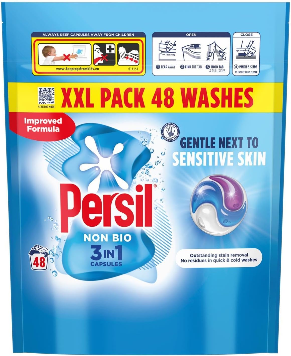 Persil XL 3-in-1 Washing Capsules Outstanding Stain Removal with No Residues Even in Quick and Cold Washes 7 Days of Lasting Freshness Washing Pods 48 Washes (Buy 2, Non Bio)