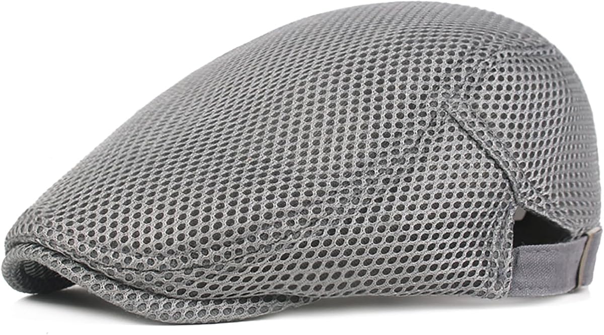 DIYDECAL Mens Breathable Mesh Summer Hat Adjustable Newsboy Beret Ivy Cap Cabbie Flat Cap