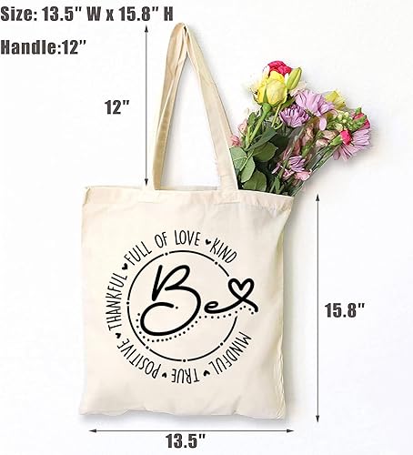 Miniatura 6 de TSIIUO Be Full of Love Kind Mindful True Positive Thankful - Bolsa de lona para mujer, inspiradora, reutilizable, bolsa de compras
