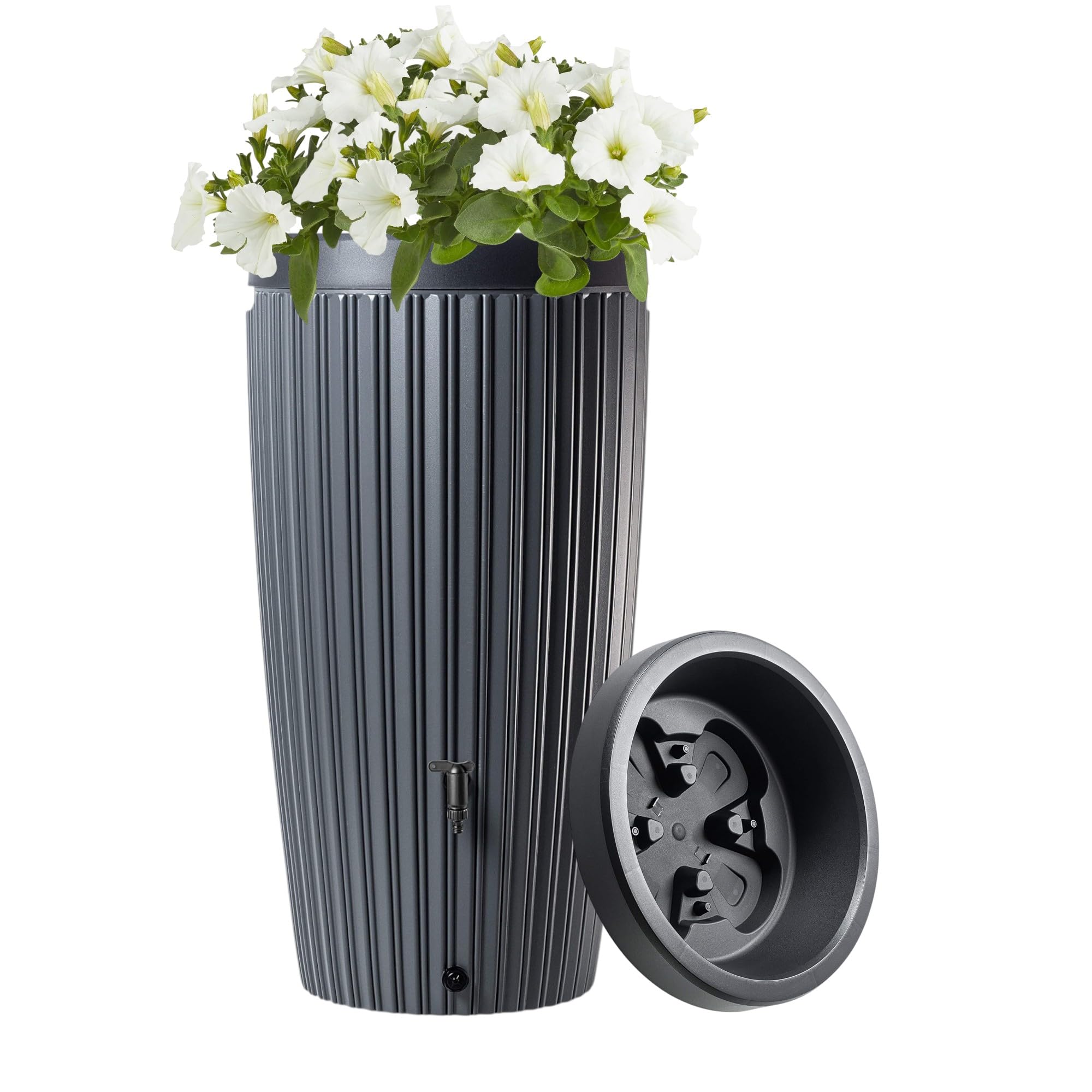 Regentonne 240L mit Deckel & Auslaufhahn – Design Regenwassertonne, Wasserfass für Garten & Terrasse – Farbe Anthrazit – UV-beständig & frostfest (Anthrazit)