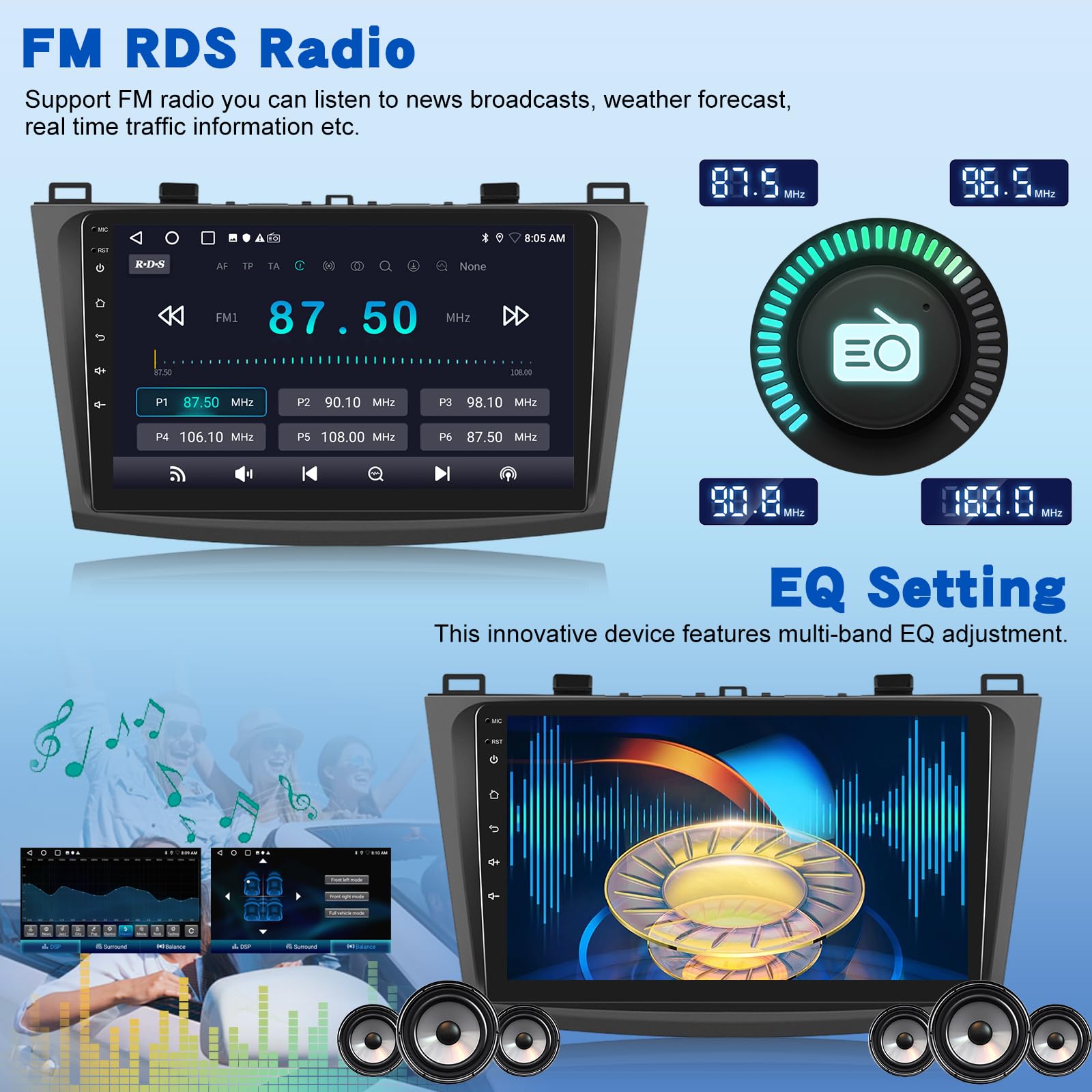 2G+64G Android Autoradio für Mazda 3 2009-2013, 9-Zoll-Touchscreen-Radio mit Kabellosem Carplay & Android Auto/WiFi/GPS/Bluetooth4.0/EQ/FM RDS Radio+Rückfahrkamera +Mikrofon