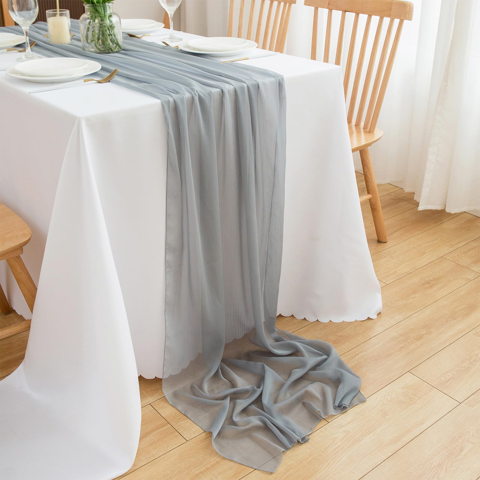 CHUQING Tischläufer Grau Chiffon Tisch läufer Hochzeit Stoff Tüll Table Runner Läufer Tisch,70 cm x 3 m