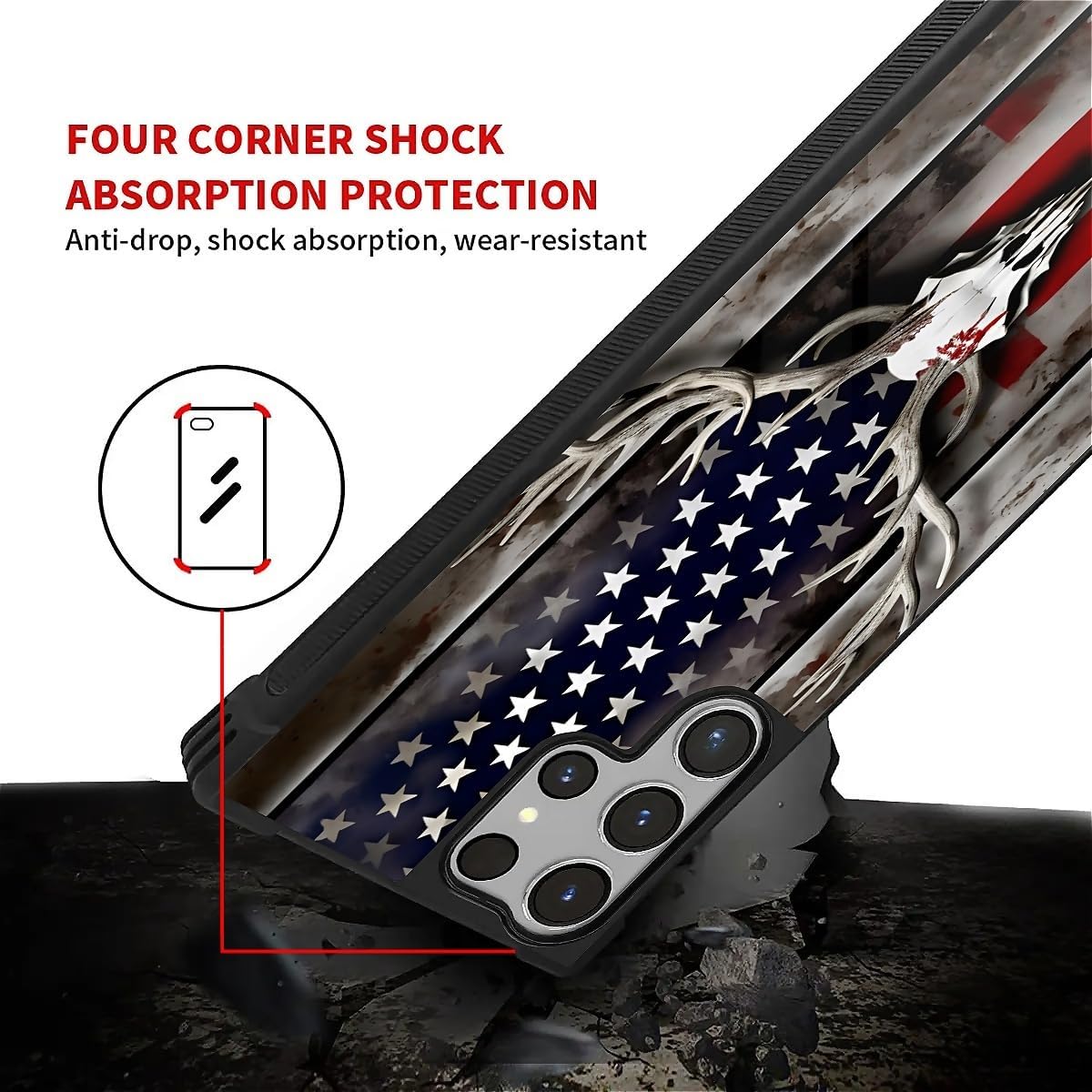 CARLOCA Case for Samsung Galaxy S26 Ultra,American Flag Camo Deer Skull Design Shockproof with 4-Sided Airbag, Anti-Scratch & Anti-Slip TPU Cover - Protective Phone Case for Men Women image 3