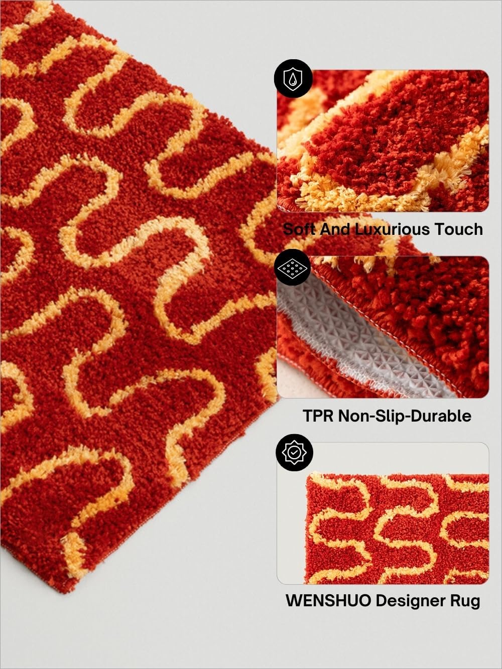 WENSHUO Flowing Flame Area Rug,Microfiber Absorbent Non-Slip Throw Rug,TPR Non-Slip Bottom, （29.53" L × 17.72" W）