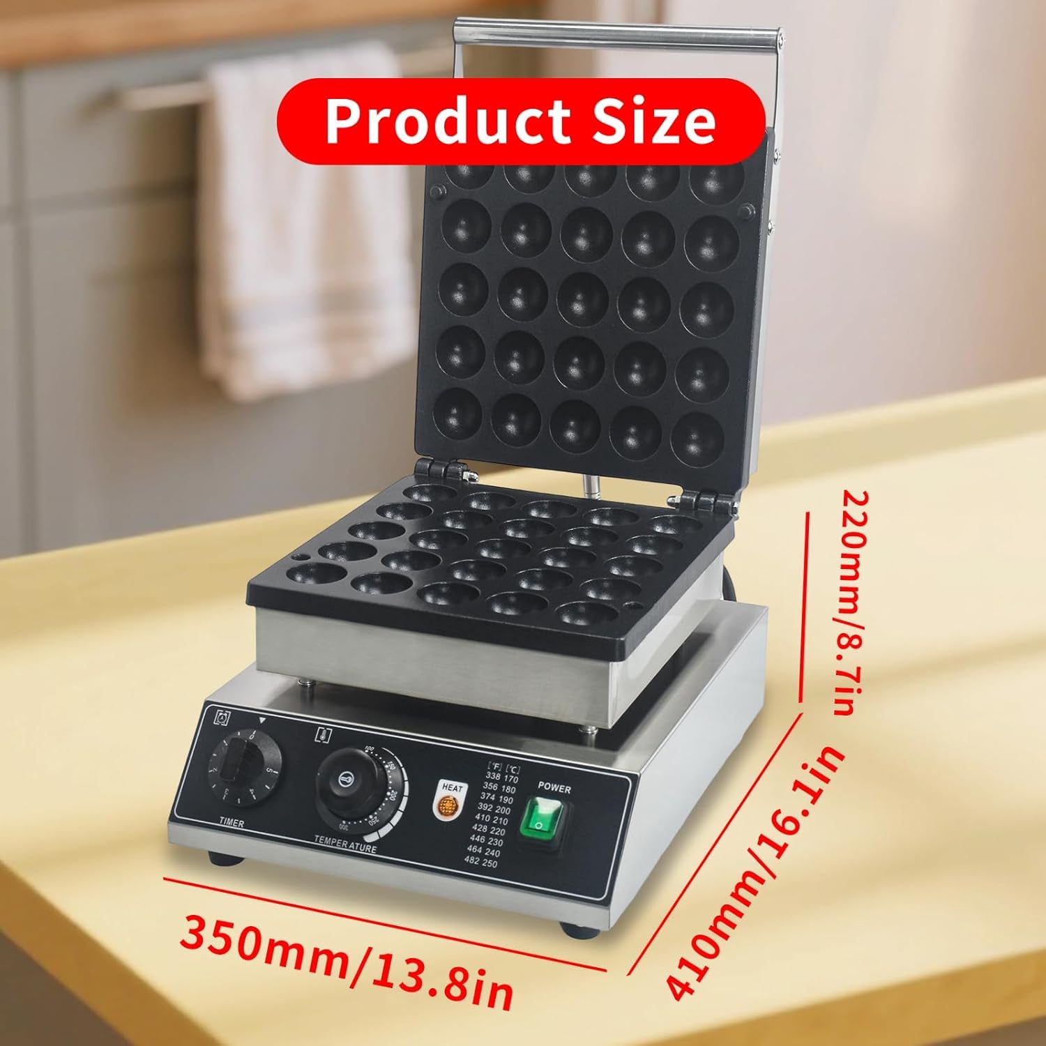 Piastra Elettrica Professionale per Waffle A Bolle, Set da 25 Piastre Antiaderenti in Acciaio Inox, Temperatura Regolabile da 50 A 300 °c/122 A 572 °f, Ideale per Ristoranti, Famiglie E Negozi